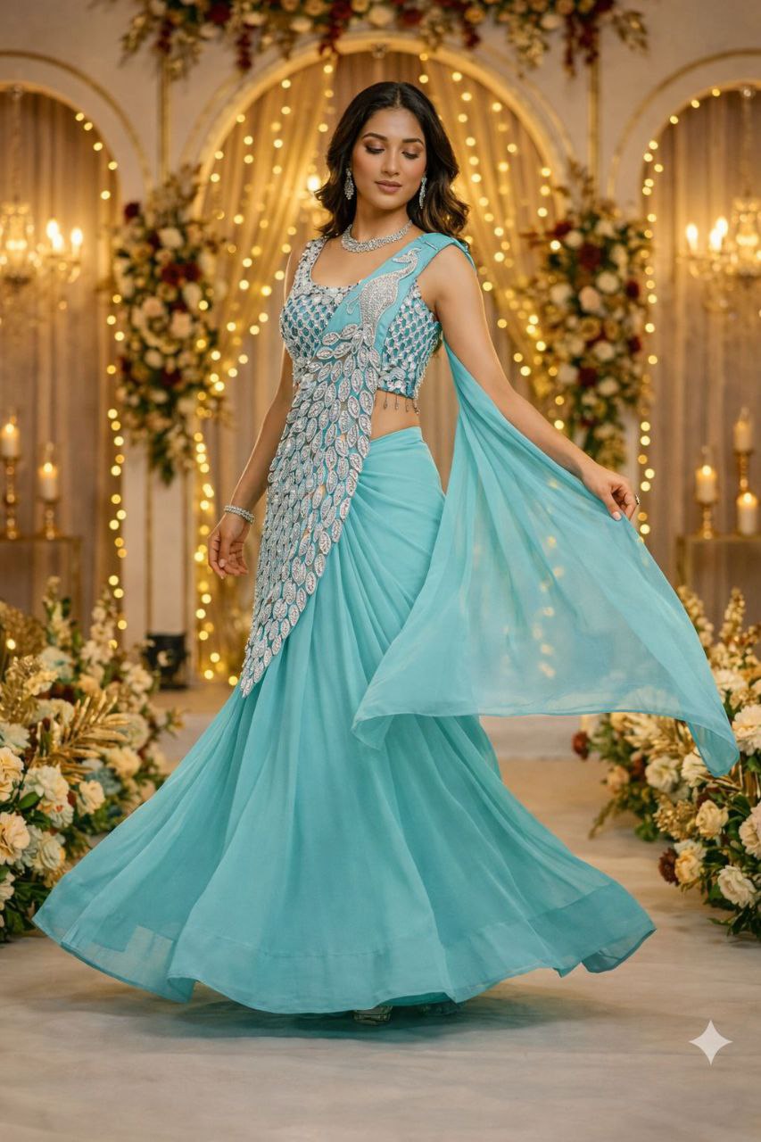 Premium Designer Ready-To-Wear Saree Collection with Heavy Mirror Work Blouse