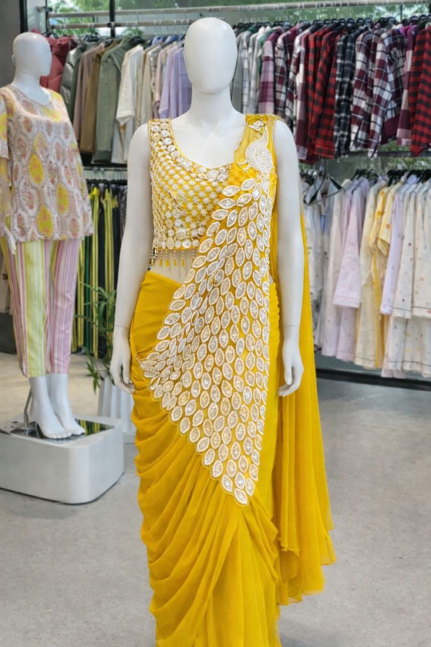 Premium Designer Ready-To-Wear Saree Collection with Heavy Mirror Work Blouse