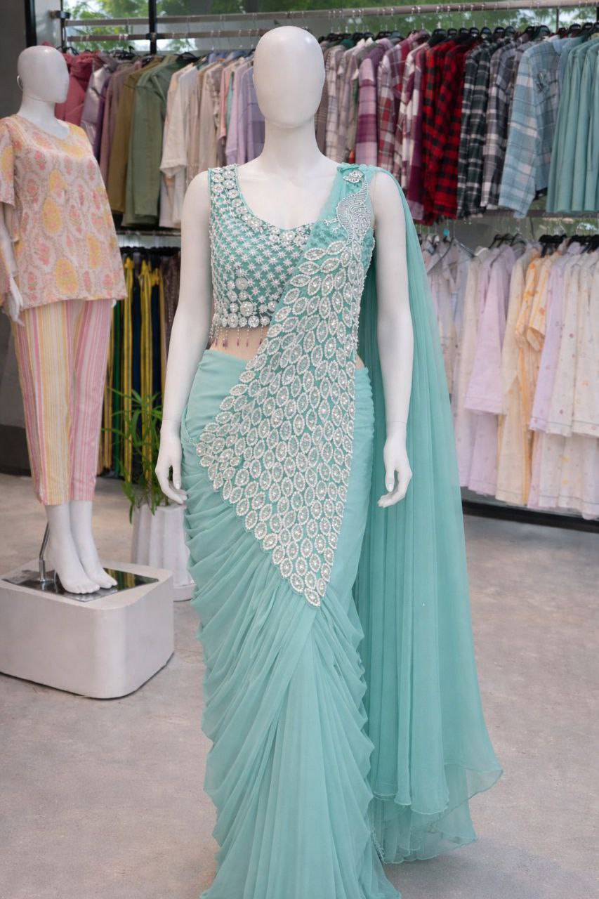 Premium Designer Ready-To-Wear Saree Collection with Heavy Mirror Work Blouse