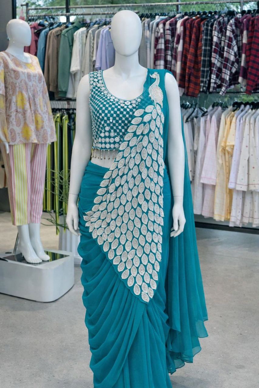 Premium Designer Ready-To-Wear Saree Collection with Heavy Mirror Work Blouse
