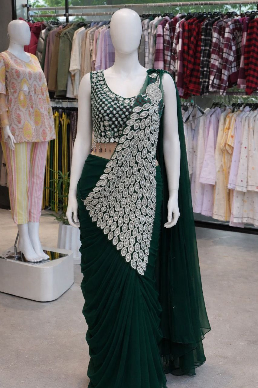 Premium Designer Ready-To-Wear Saree Collection with Heavy Mirror Work Blouse