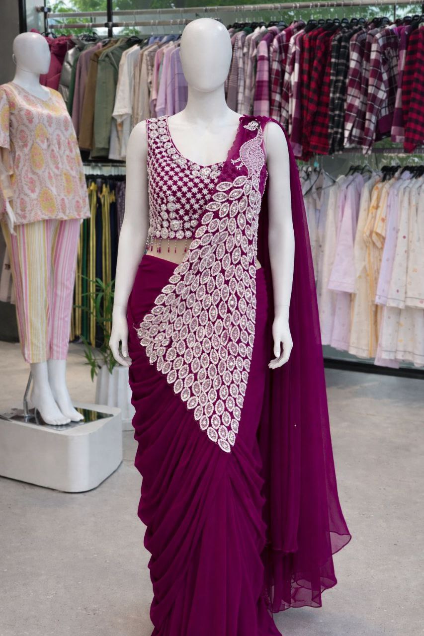Premium Designer Ready-To-Wear Saree Collection with Heavy Mirror Work Blouse