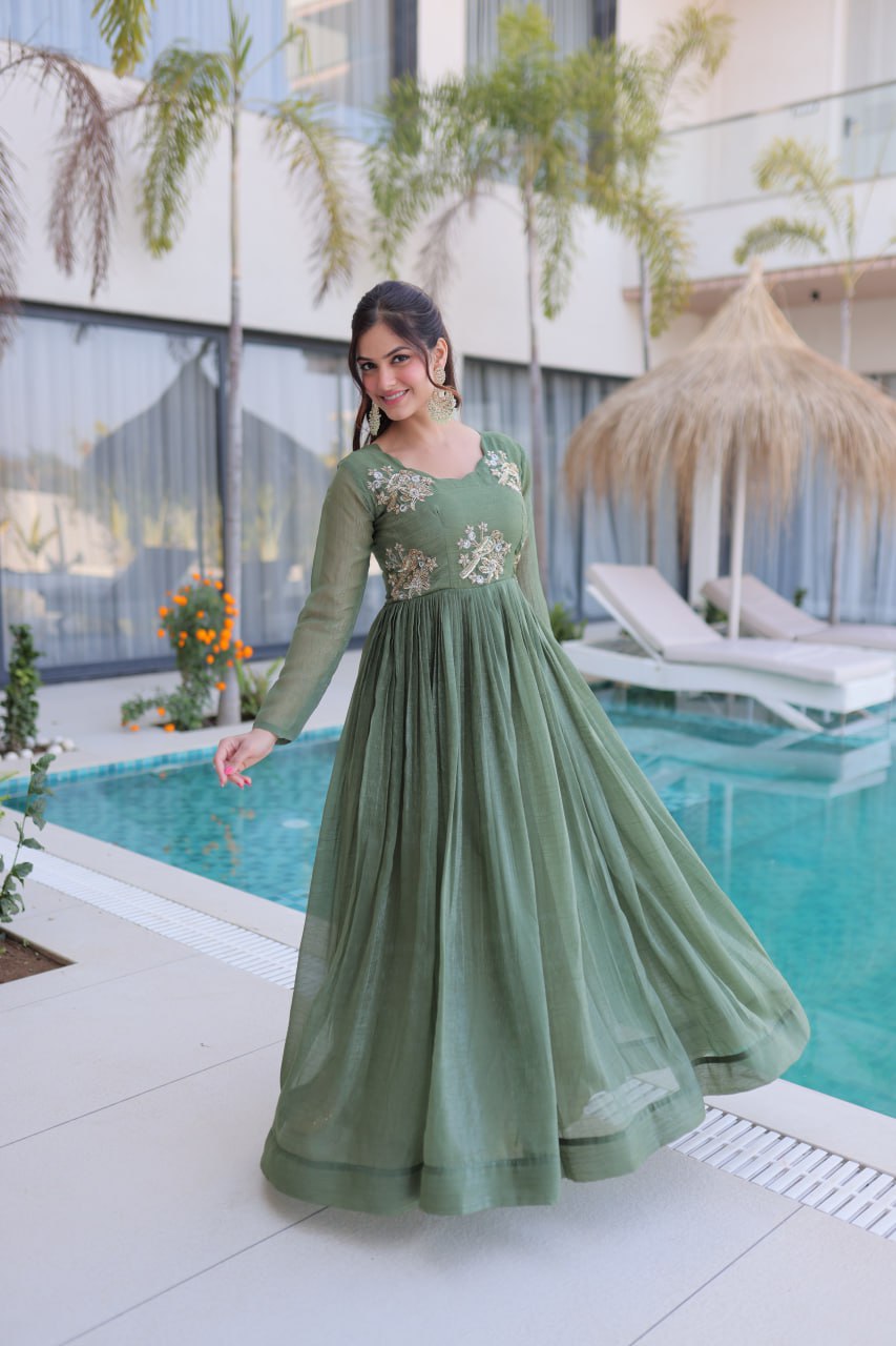 Designer Embroidered Anarkali Gown for Women – Purple & Green Party Wear
