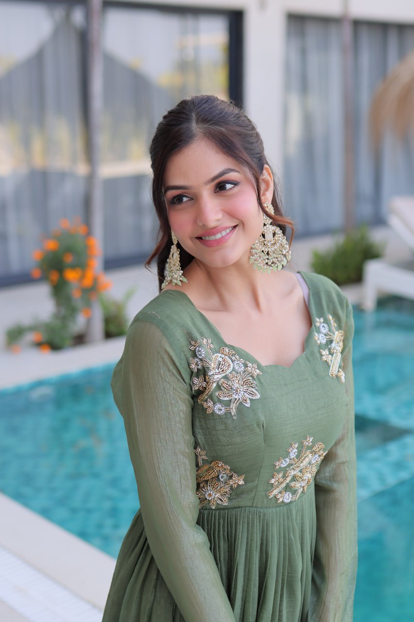 Designer Embroidered Anarkali Gown for Women – Purple & Green Party Wear