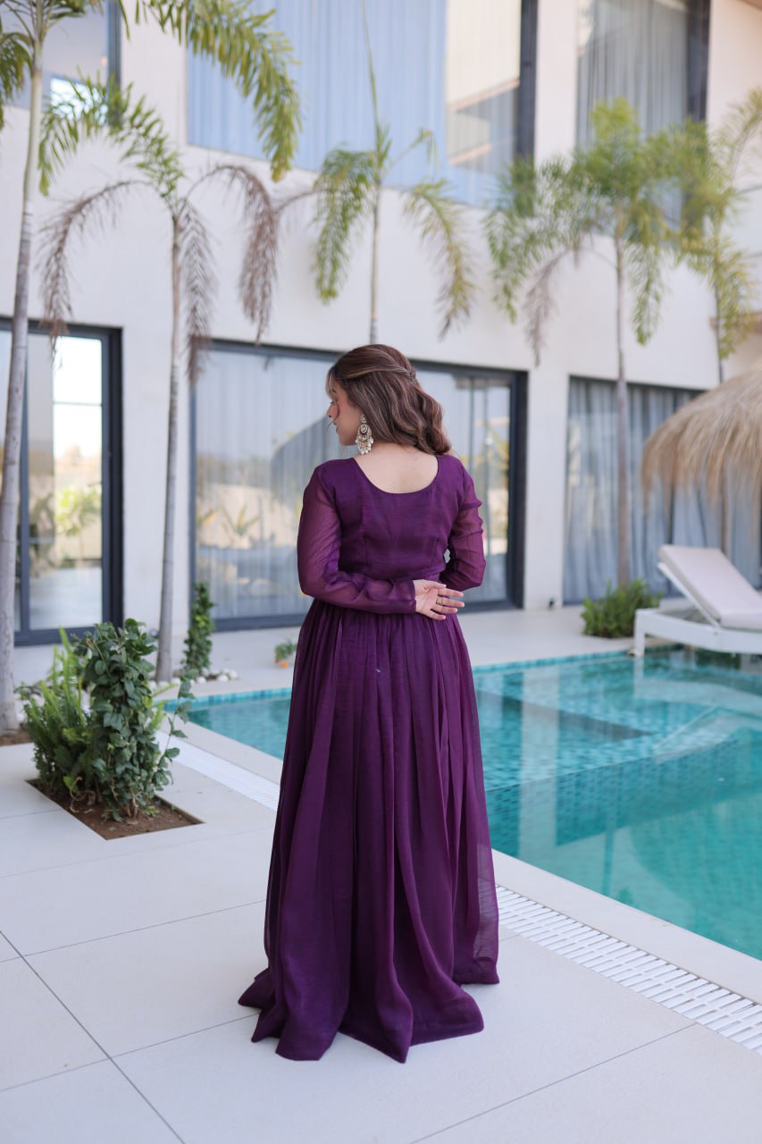Designer Embroidered Anarkali Gown for Women – Purple & Green Party Wear