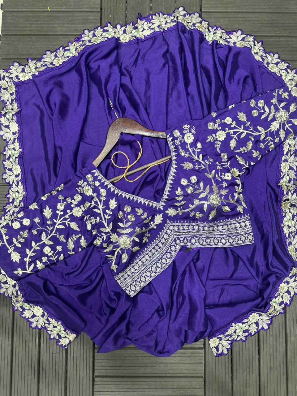 Designer Purple Lehenga Saree with Embroidered Blouse