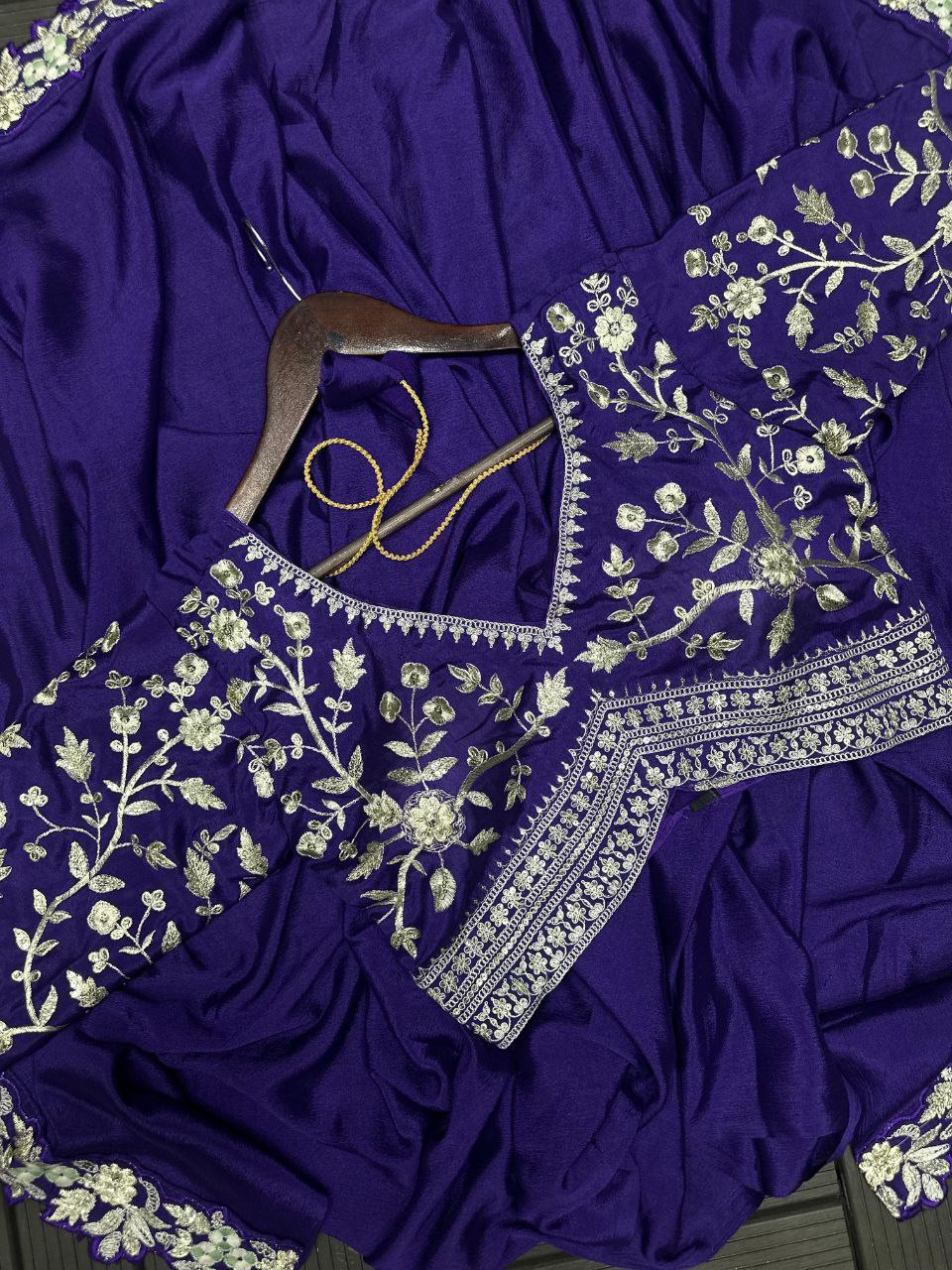 Designer Purple Lehenga Saree with Embroidered Blouse
