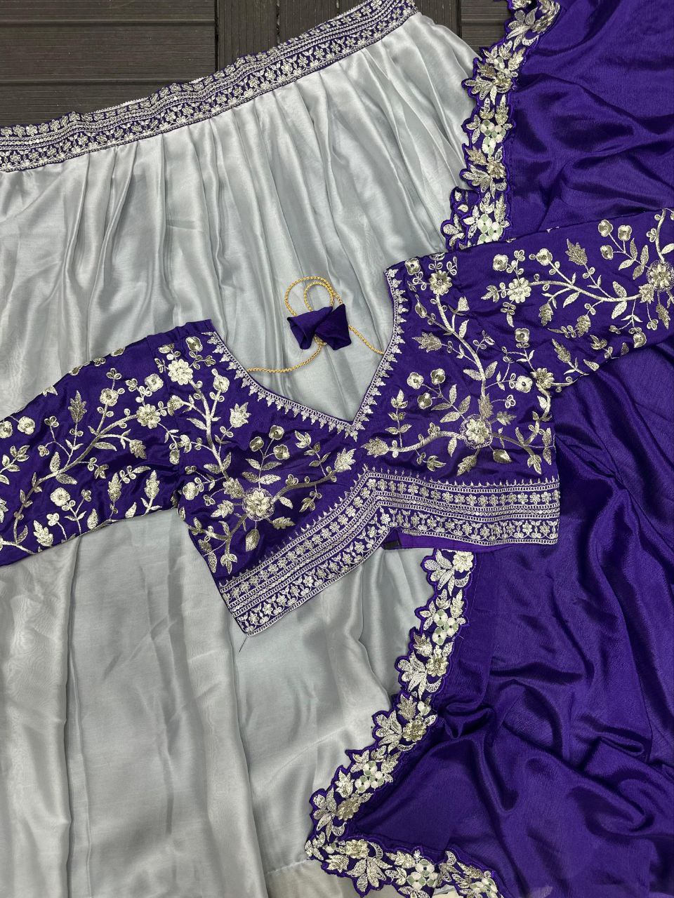 Designer Purple Lehenga Saree with Embroidered Blouse