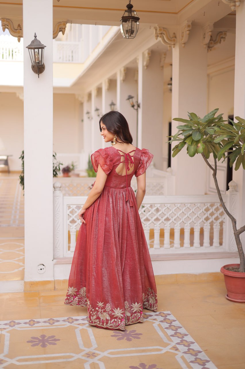 Elegant Anarkali Gown for Women – Mustard & Maroon Wedding Wear Dress