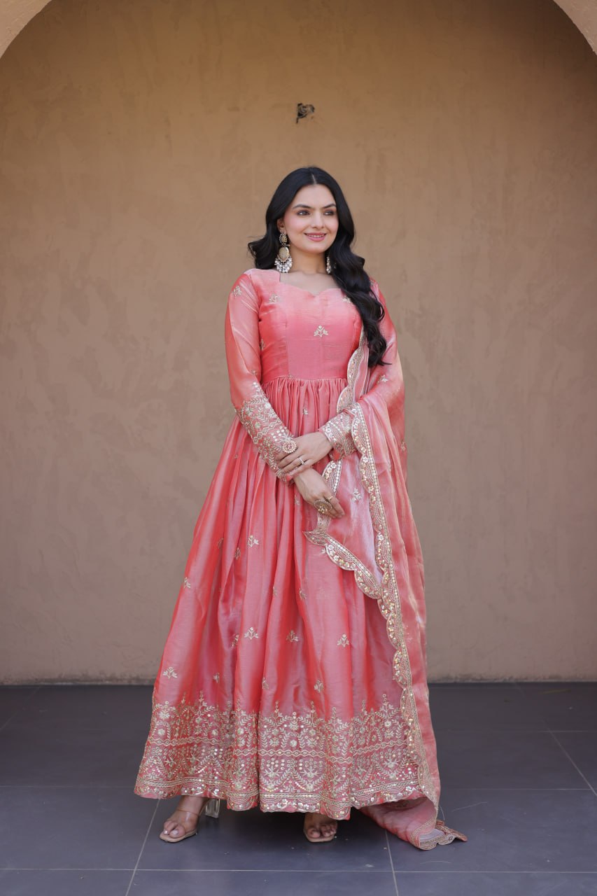 Women's Designer Anarkali Gown with Dupatta | Heavy Embroidery & Sequins Work | Wedding, Festive & Party Wear Ethnic Gown Set