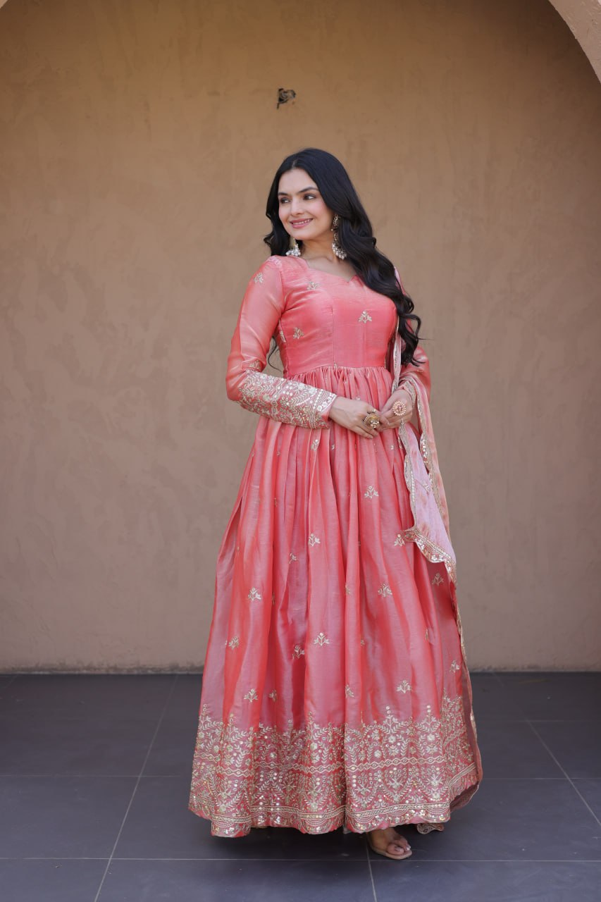 Women's Designer Anarkali Gown with Dupatta | Heavy Embroidery & Sequins Work | Wedding, Festive & Party Wear Ethnic Gown Set