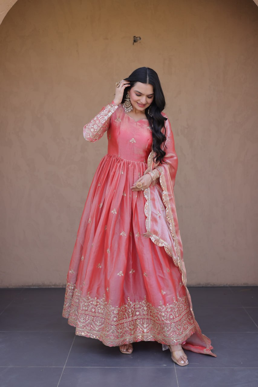 Women's Designer Anarkali Gown with Dupatta | Heavy Embroidery & Sequins Work | Wedding, Festive & Party Wear Ethnic Gown Set