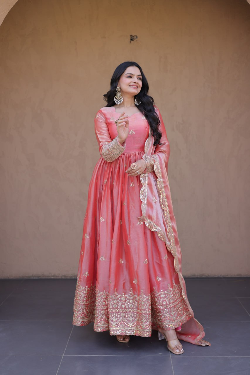 Women's Designer Anarkali Gown with Dupatta | Heavy Embroidery & Sequins Work | Wedding, Festive & Party Wear Ethnic Gown Set