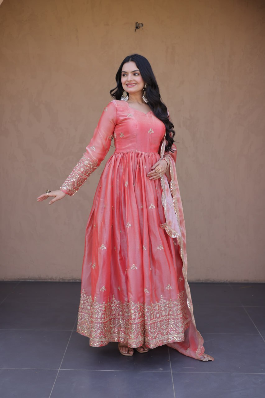 Women's Designer Anarkali Gown with Dupatta | Heavy Embroidery & Sequins Work | Wedding, Festive & Party Wear Ethnic Gown Set