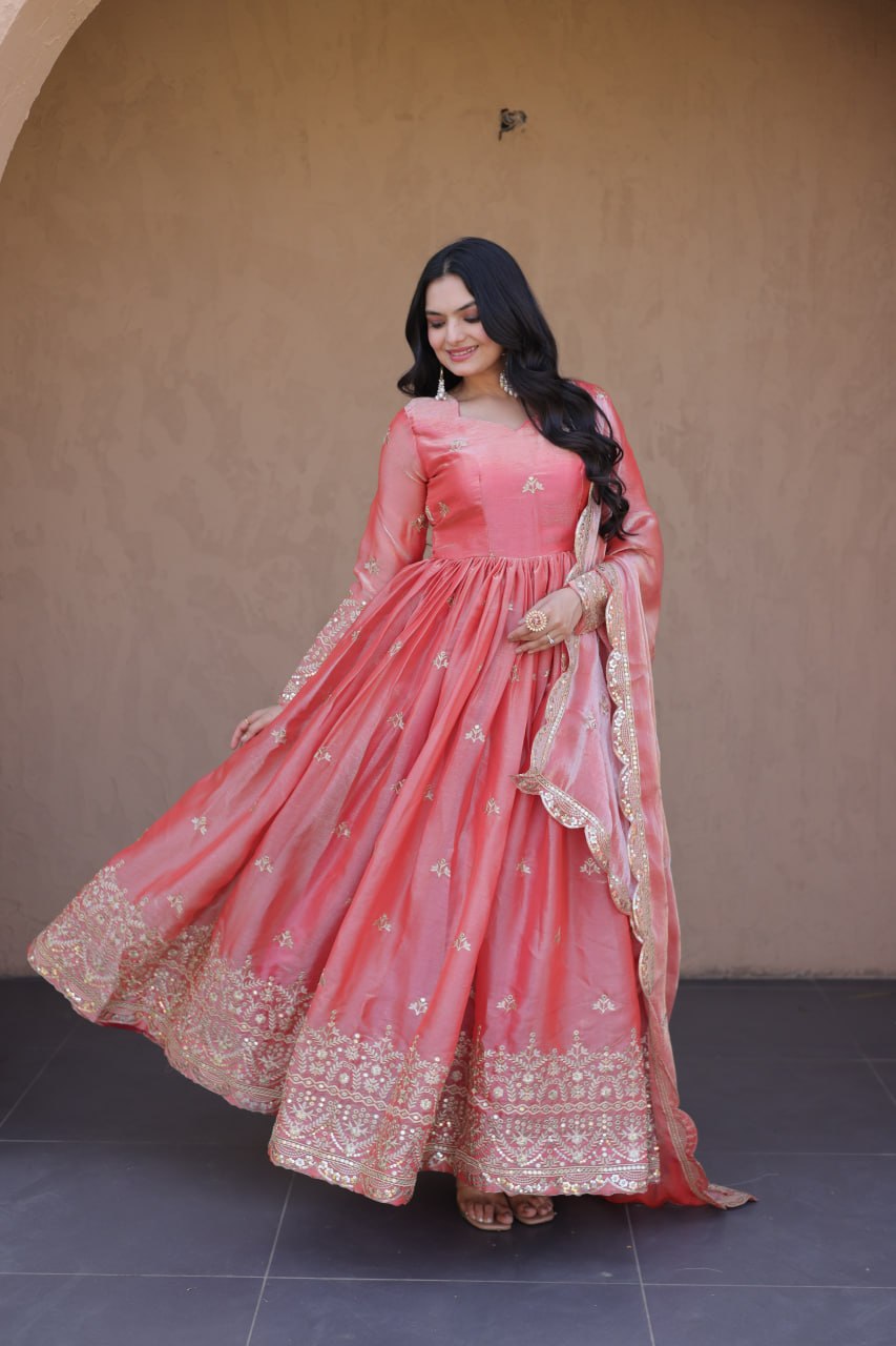 Women's Designer Anarkali Gown with Dupatta | Heavy Embroidery & Sequins Work | Wedding, Festive & Party Wear Ethnic Gown Set
