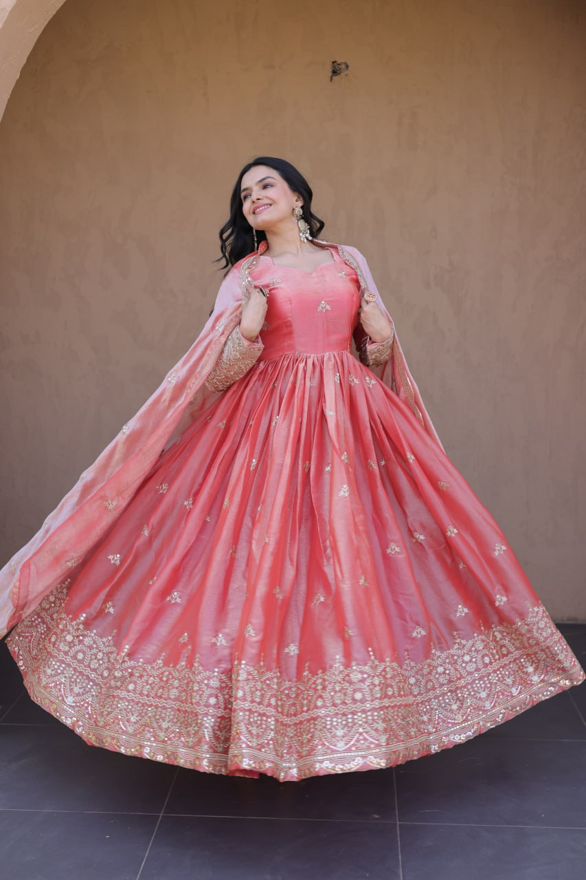 Women's Designer Anarkali Gown with Dupatta | Heavy Embroidery & Sequins Work | Wedding, Festive & Party Wear Ethnic Gown Set