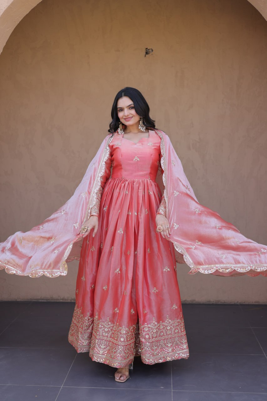 Women's Designer Anarkali Gown with Dupatta | Heavy Embroidery & Sequins Work | Wedding, Festive & Party Wear Ethnic Gown Set
