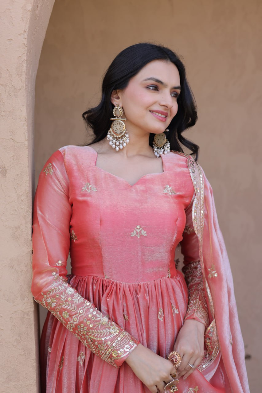 Women's Designer Anarkali Gown with Dupatta | Heavy Embroidery & Sequins Work | Wedding, Festive & Party Wear Ethnic Gown Set