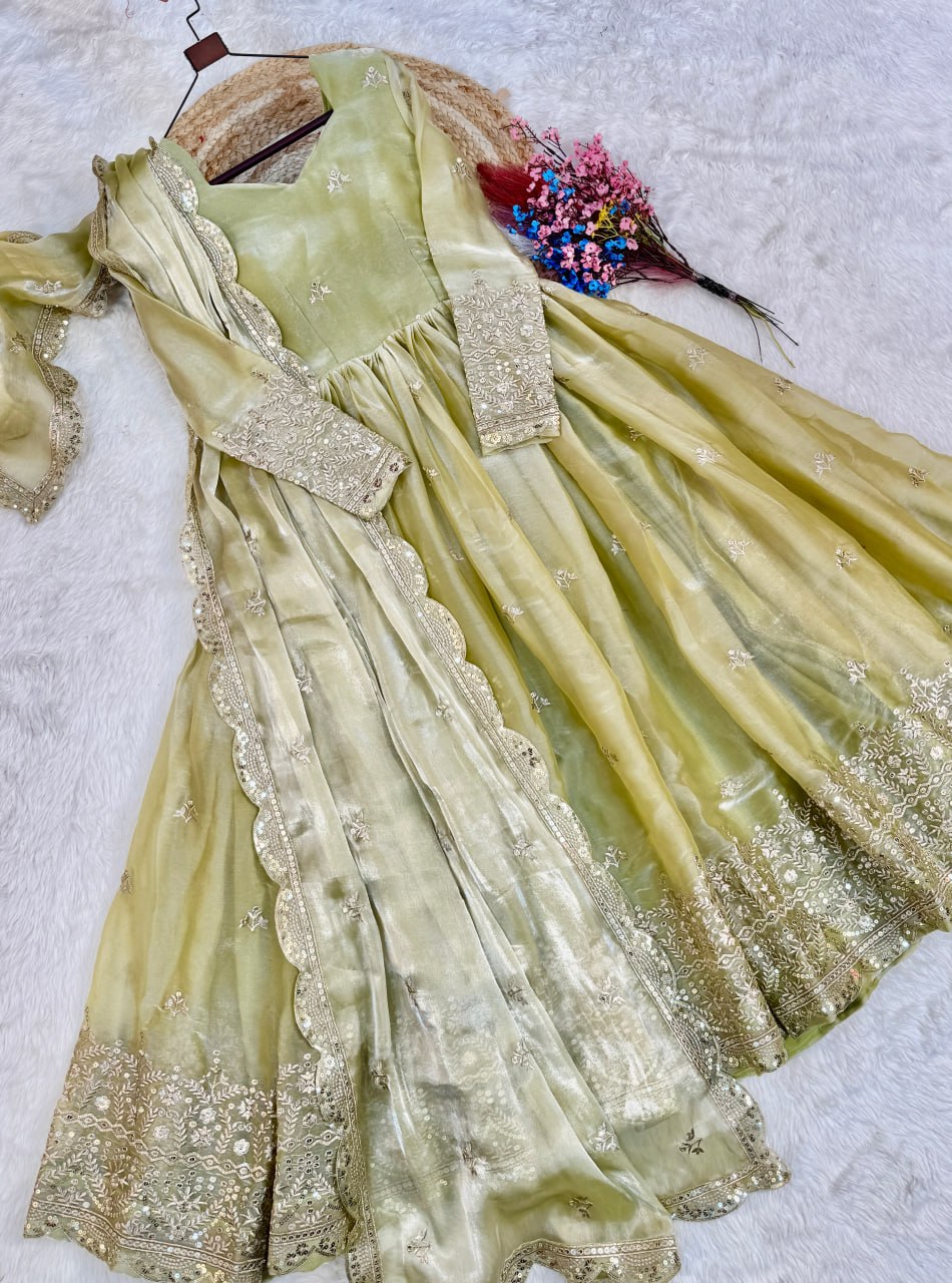 Women's Designer Anarkali Gown with Dupatta | Heavy Embroidery & Sequins Work | Wedding, Festive & Party Wear Ethnic Gown Set