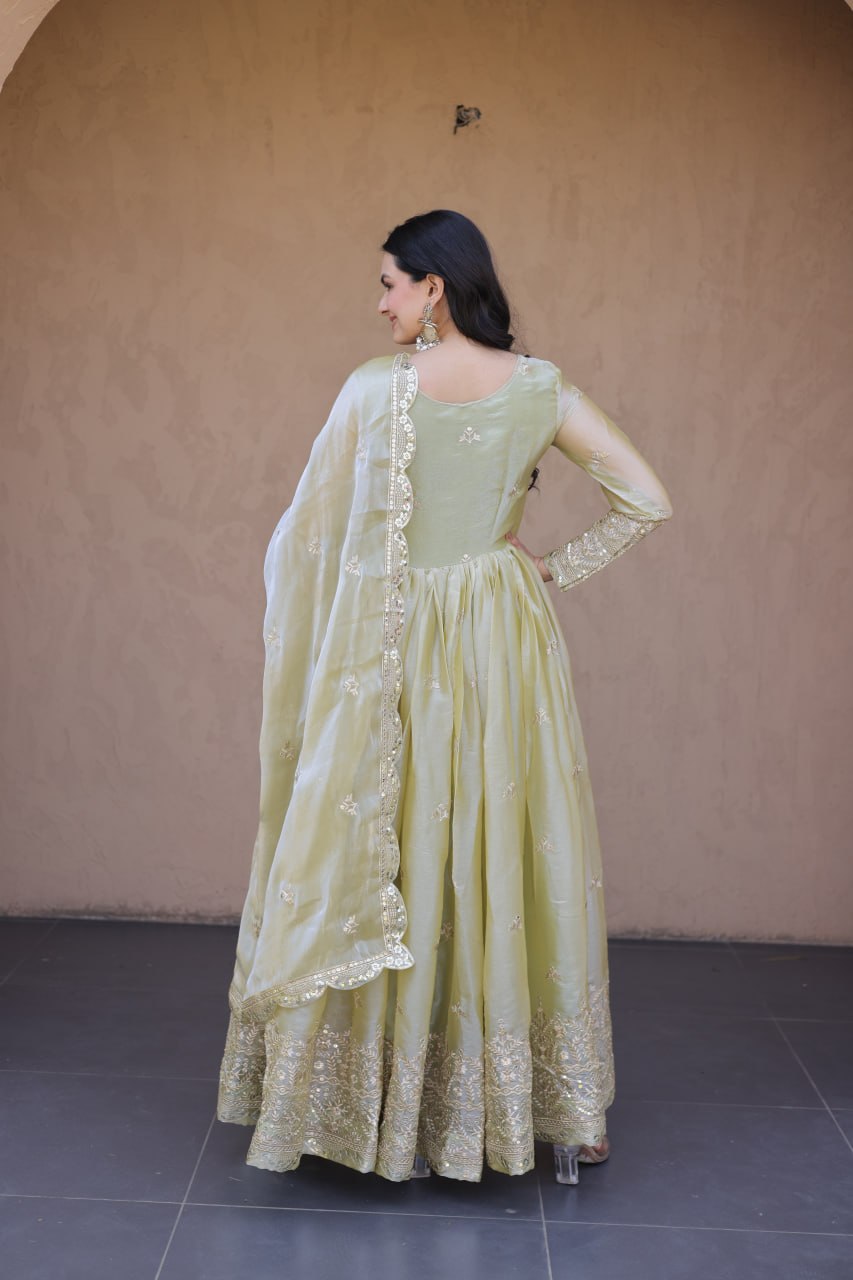 Women's Designer Anarkali Gown with Dupatta | Heavy Embroidery & Sequins Work | Wedding, Festive & Party Wear Ethnic Gown Set