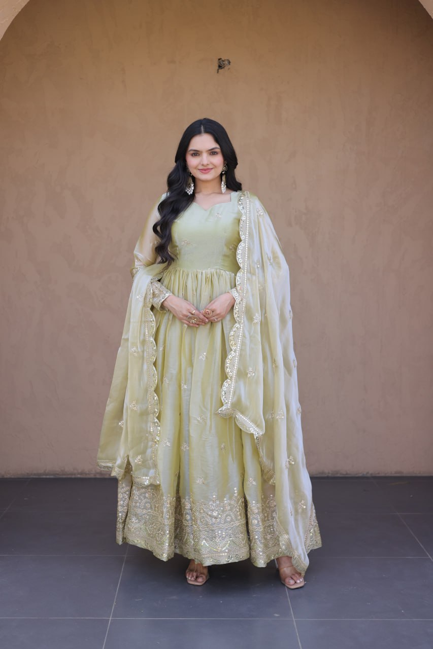Women's Designer Anarkali Gown with Dupatta | Heavy Embroidery & Sequins Work | Wedding, Festive & Party Wear Ethnic Gown Set