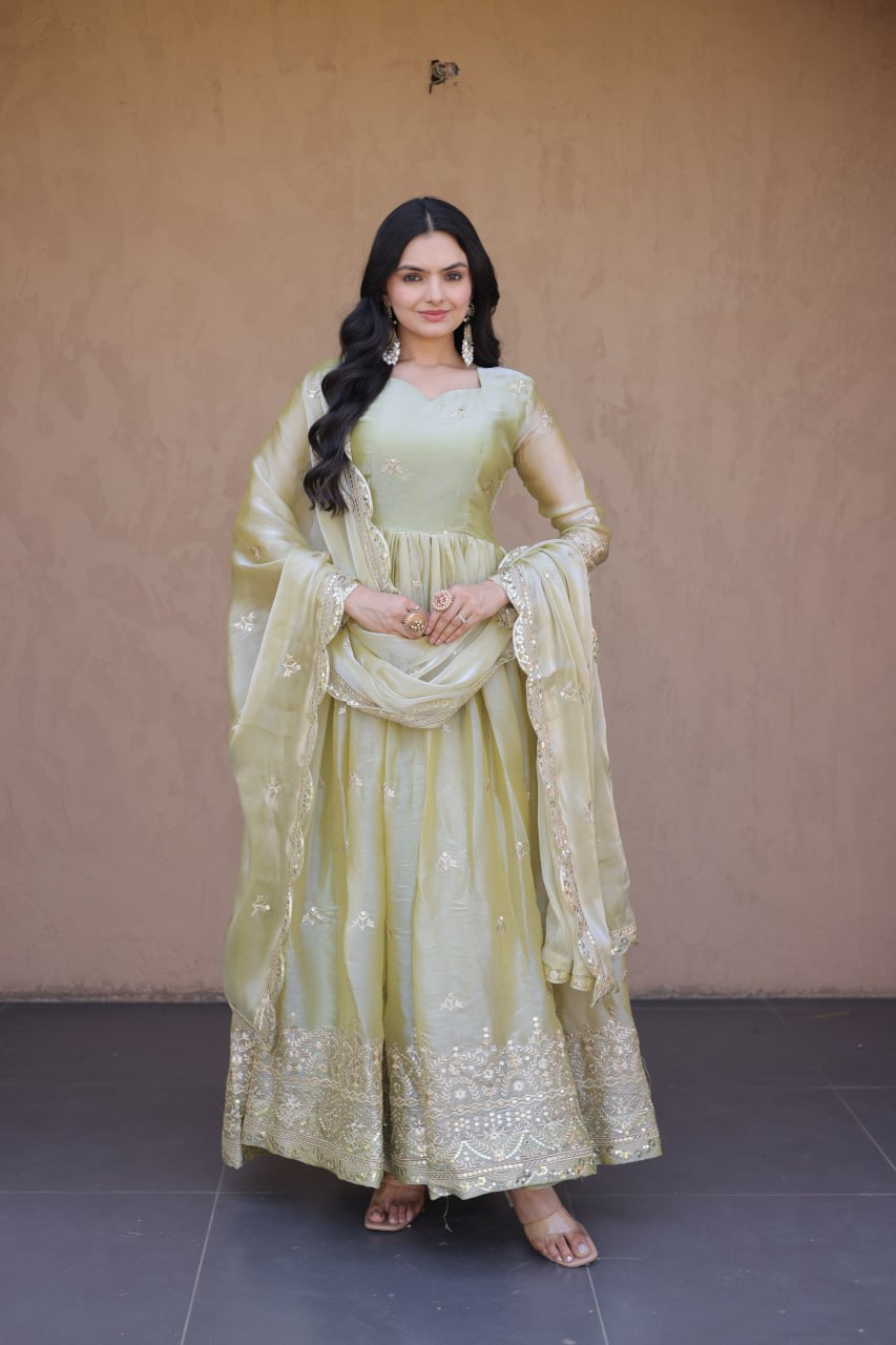 Women's Designer Anarkali Gown with Dupatta | Heavy Embroidery & Sequins Work | Wedding, Festive & Party Wear Ethnic Gown Set