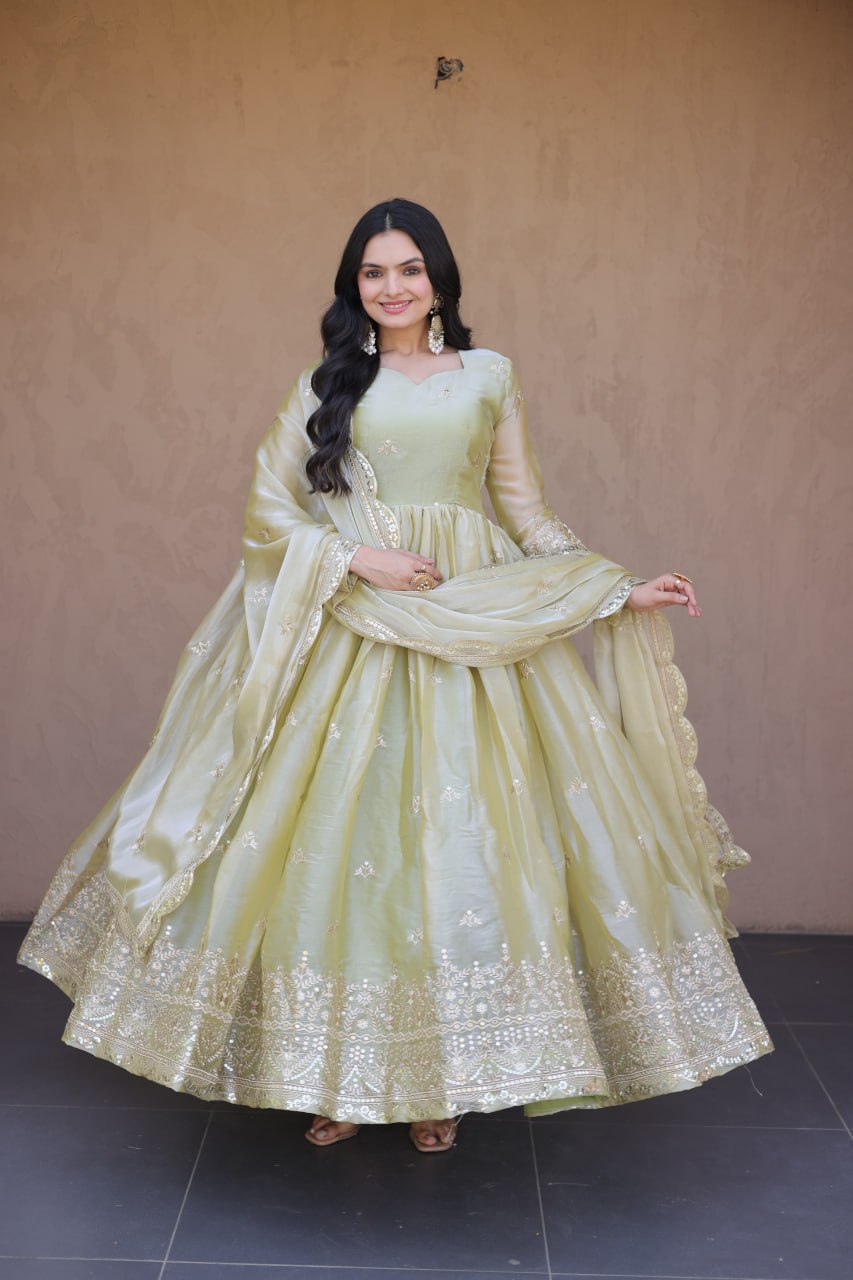 Women's Designer Anarkali Gown with Dupatta | Heavy Embroidery & Sequins Work | Wedding, Festive & Party Wear Ethnic Gown Set