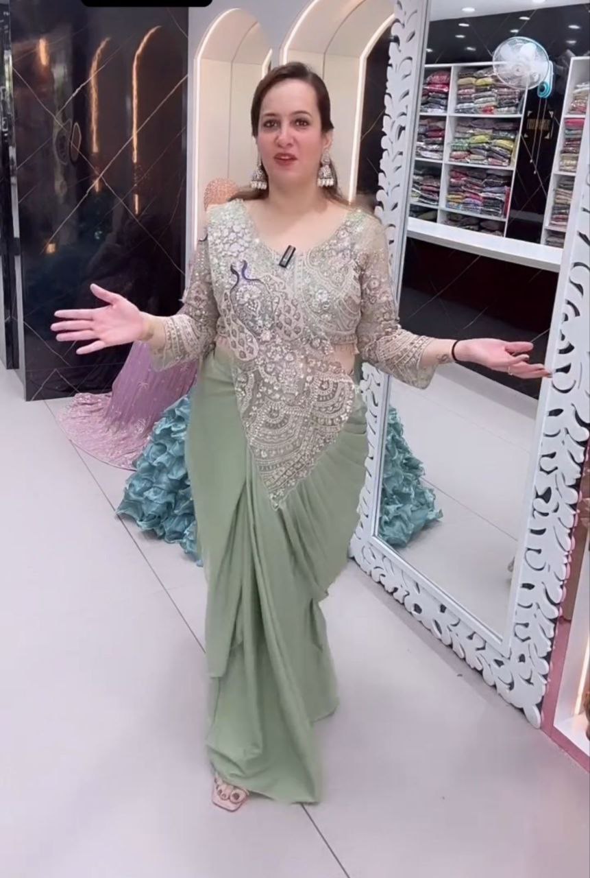 Premium Designer Ready-to-Wear Saree with Heavy Embroidery & Sequin Work – Hot Pink Party Wear Collection ✨💖
