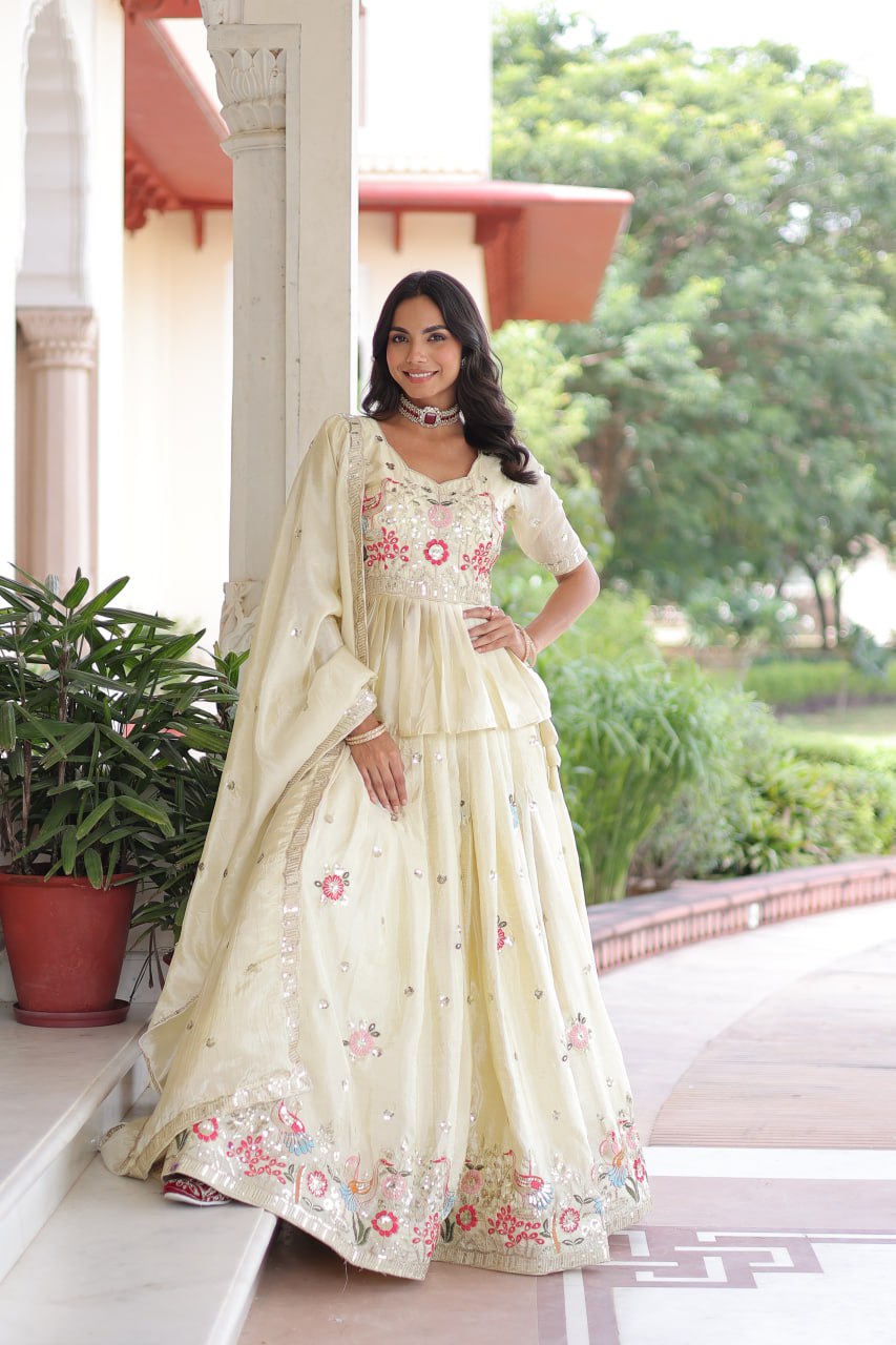 Designer Gold Crush Sequins Embroidered Readymade Lehenga Choli Set