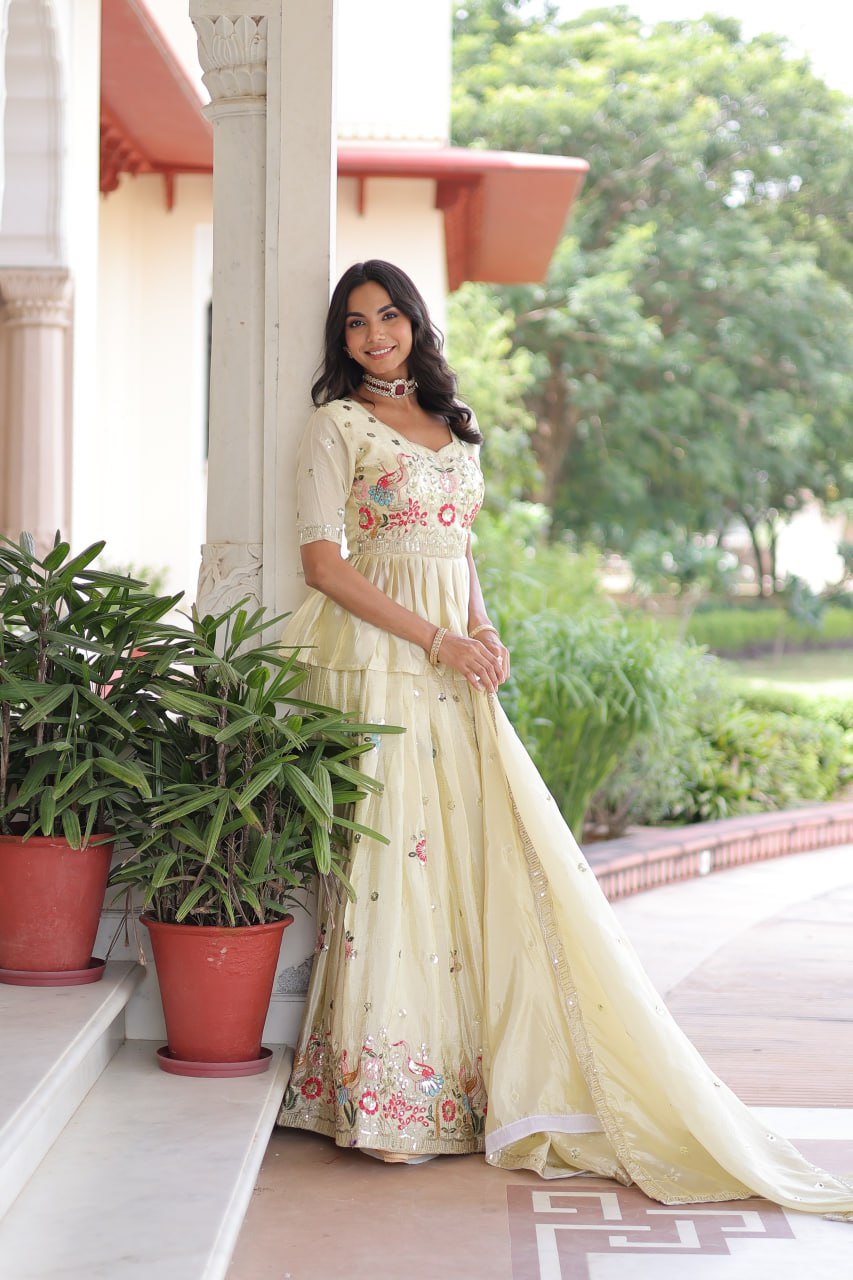 Designer Gold Crush Sequins Embroidered Readymade Lehenga Choli Set