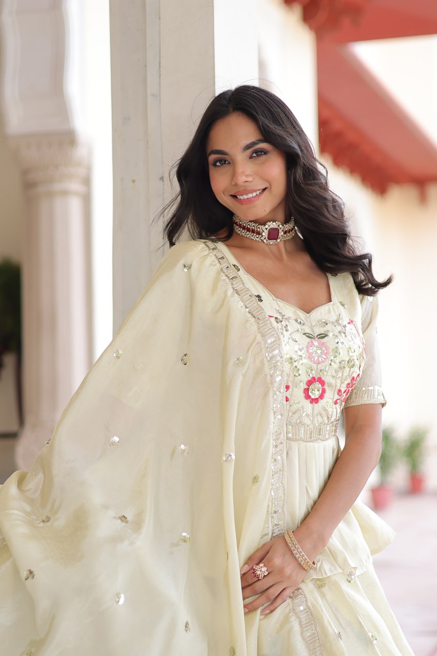 Designer Gold Crush Sequins Embroidered Readymade Lehenga Choli Set