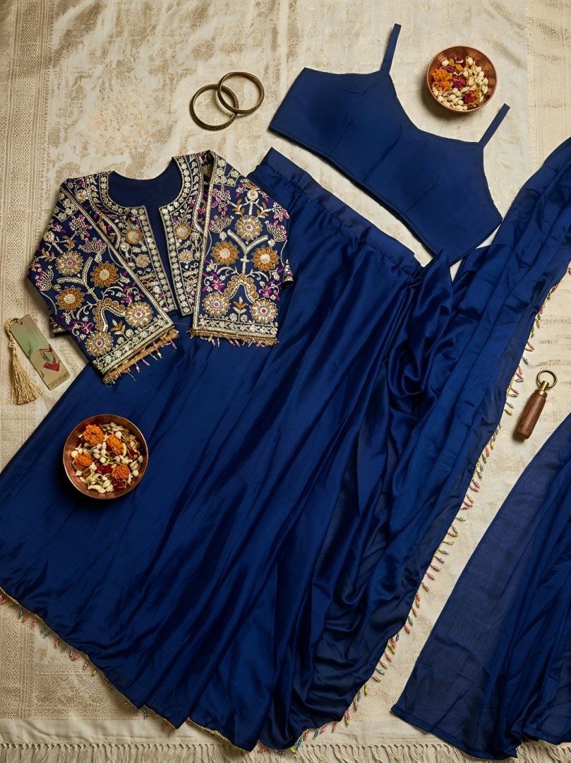 Royal Navy Blue Saree with Heavy Embroidered Designer Jacket