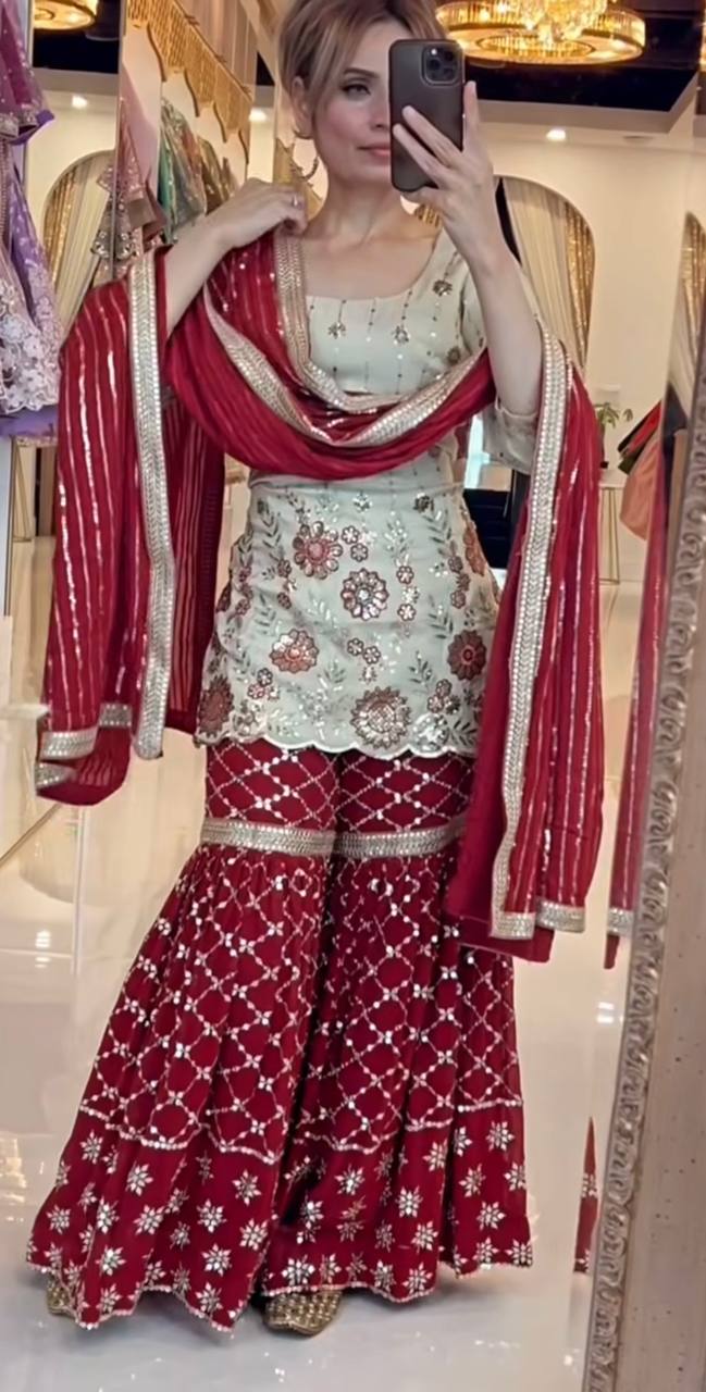 Designer Sharara Suit Set for Women with Dupatta | Embroidered Party & Festive Wear Ethnic Outfit