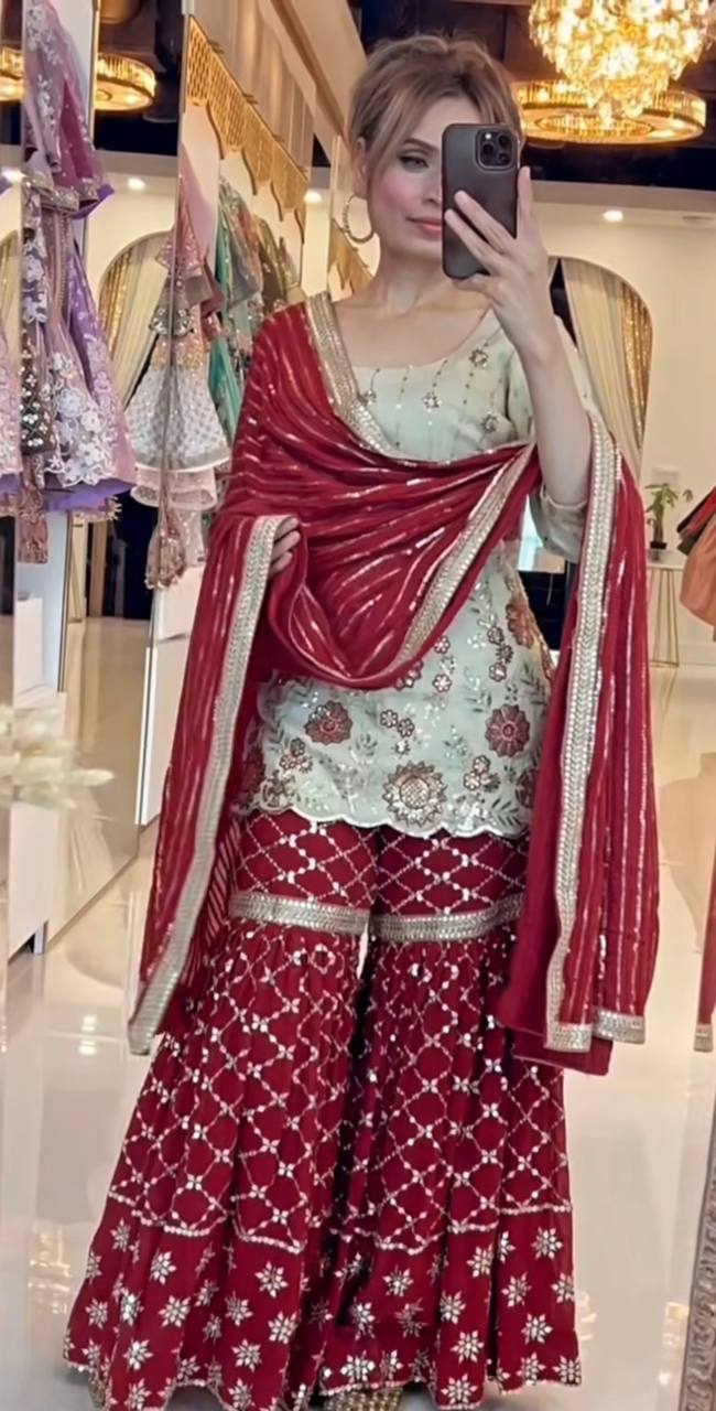 Designer Sharara Suit Set for Women with Dupatta | Embroidered Party & Festive Wear Ethnic Outfit