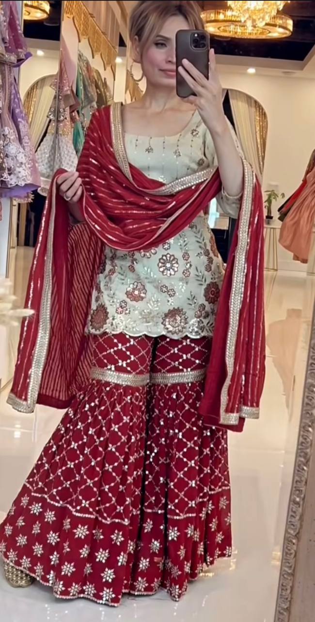 Designer Sharara Suit Set for Women with Dupatta | Embroidered Party & Festive Wear Ethnic Outfit