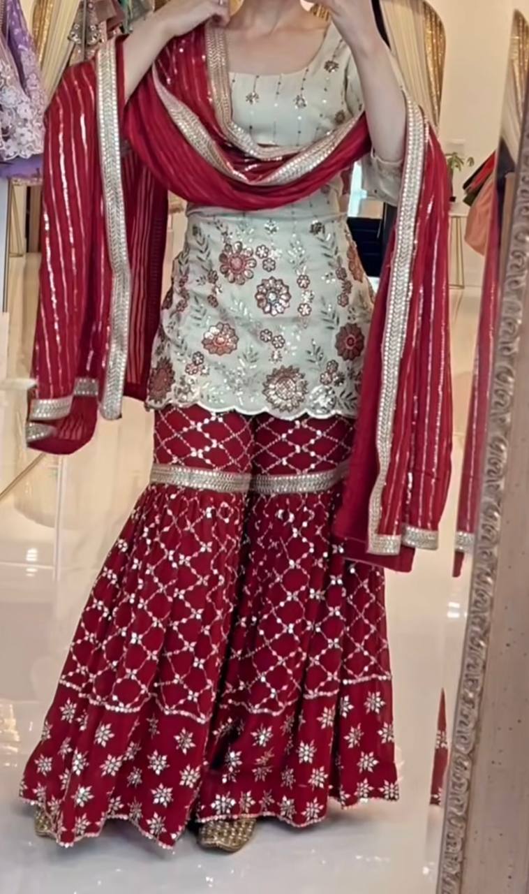 Designer Sharara Suit Set for Women with Dupatta | Embroidered Party & Festive Wear Ethnic Outfit