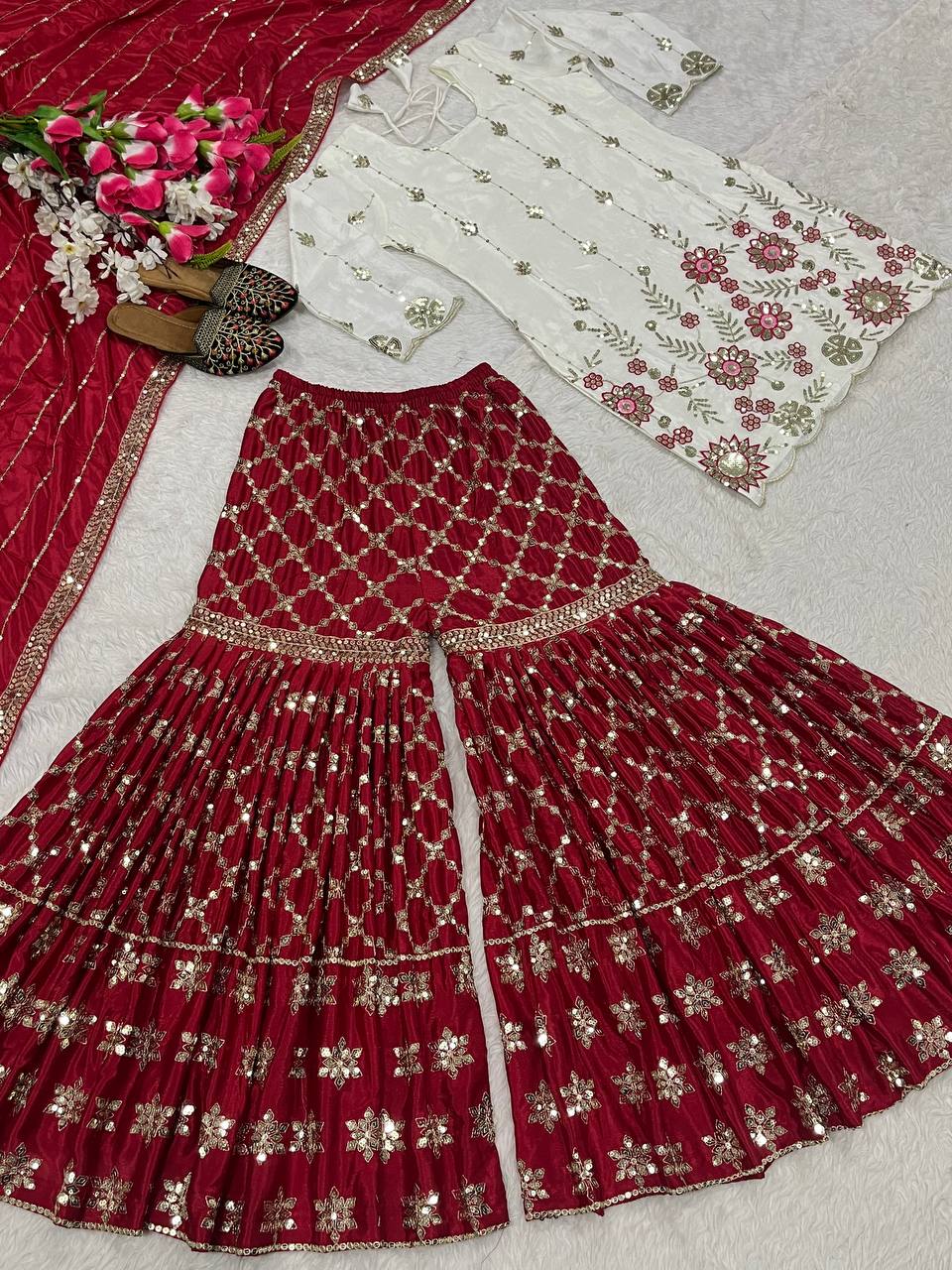 Designer Sharara Suit Set for Women with Dupatta | Embroidered Party & Festive Wear Ethnic Outfit