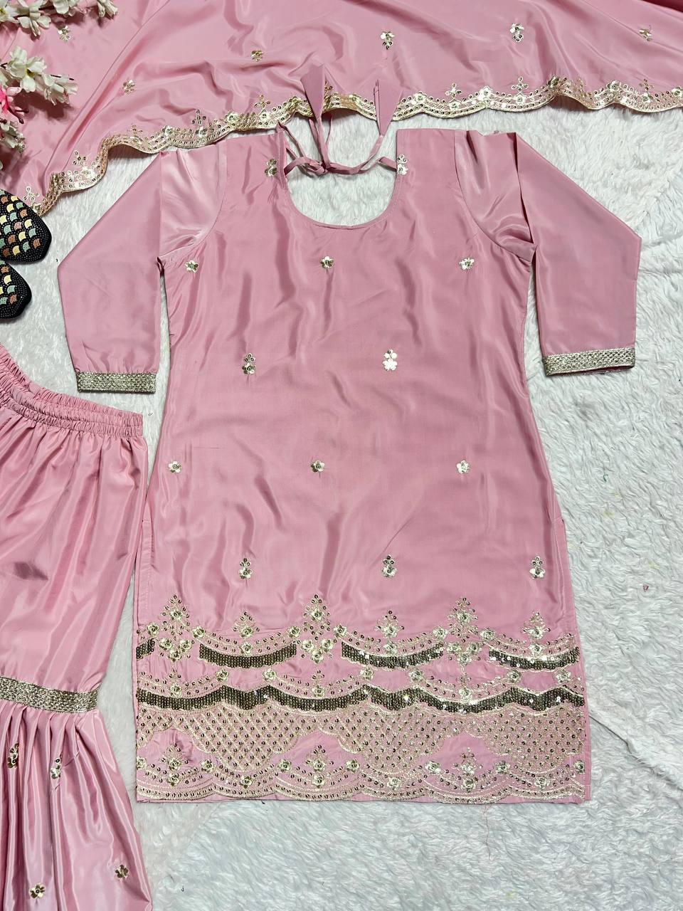Pink Sharara Suit Set for Women with Dupatta | Designer Embroidered Party & Festive Wear Ethnic Outfit