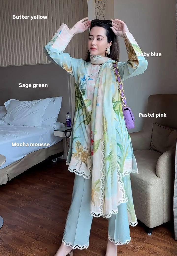 Women's Premium Digital Floral Print Kurti Palazzo Dupatta Set | Designer Ethnic Suit | Party, Festive & Summer Wear