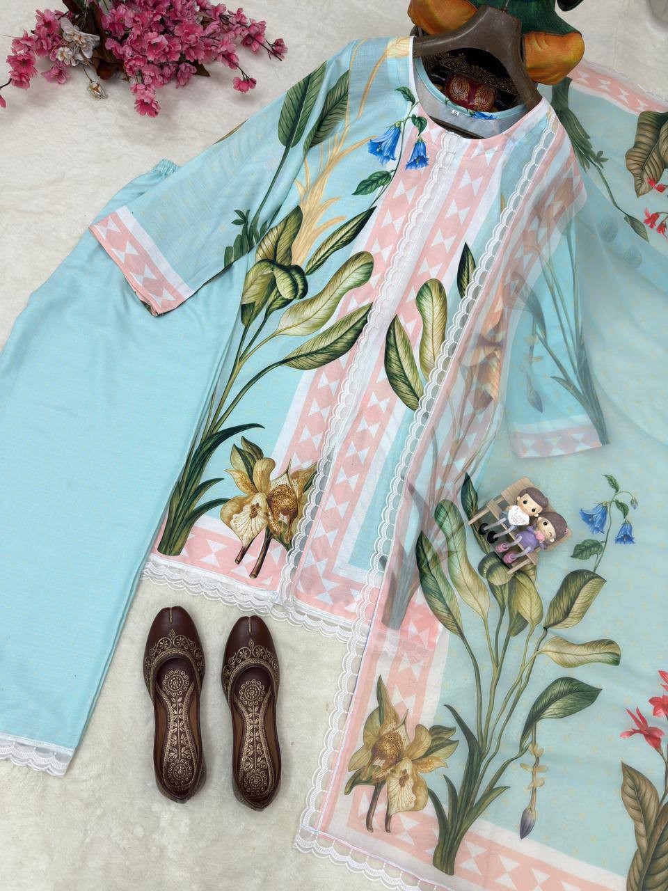 Women's Premium Digital Floral Print Kurti Palazzo Dupatta Set | Designer Ethnic Suit | Party, Festive & Summer Wear