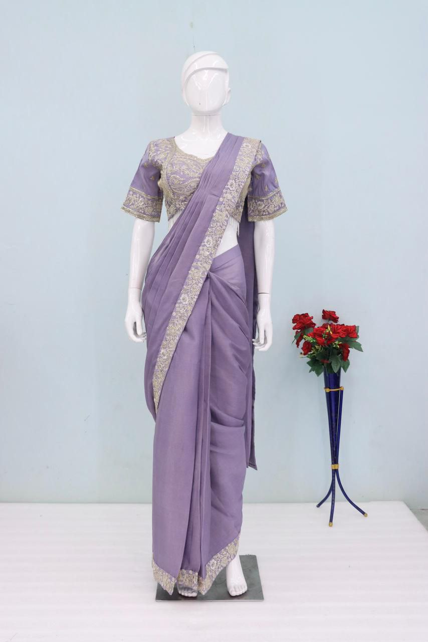 New Super Trending Embroidery Sequence work ready to wear saree with Embroidery Blouse