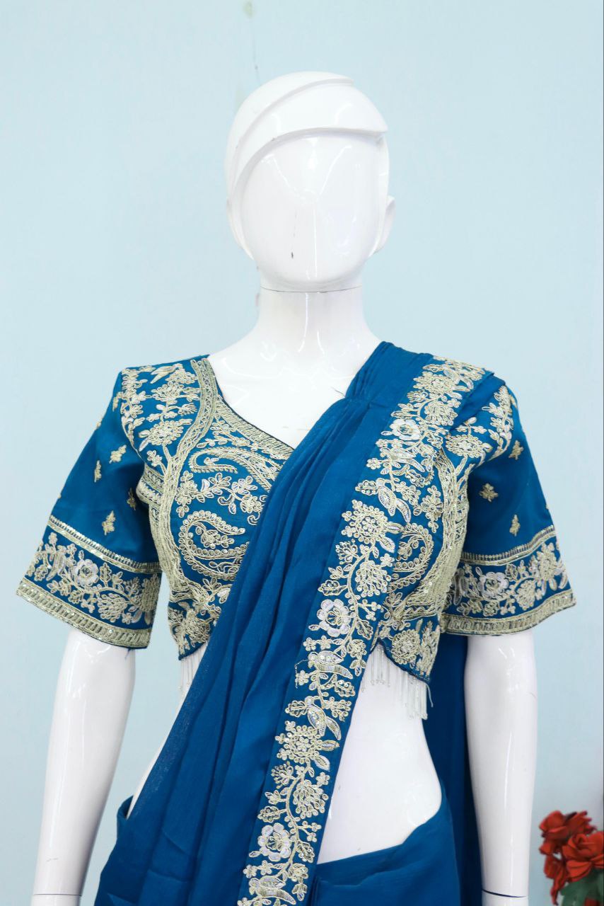 New Super Trending Embroidery Sequence work ready to wear saree with Embroidery Blouse