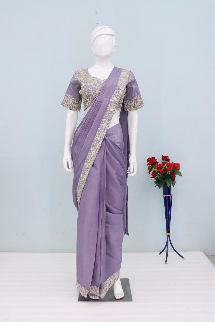 New Super Trending Embroidery Sequence work ready to wear saree with Embroidery Blouse