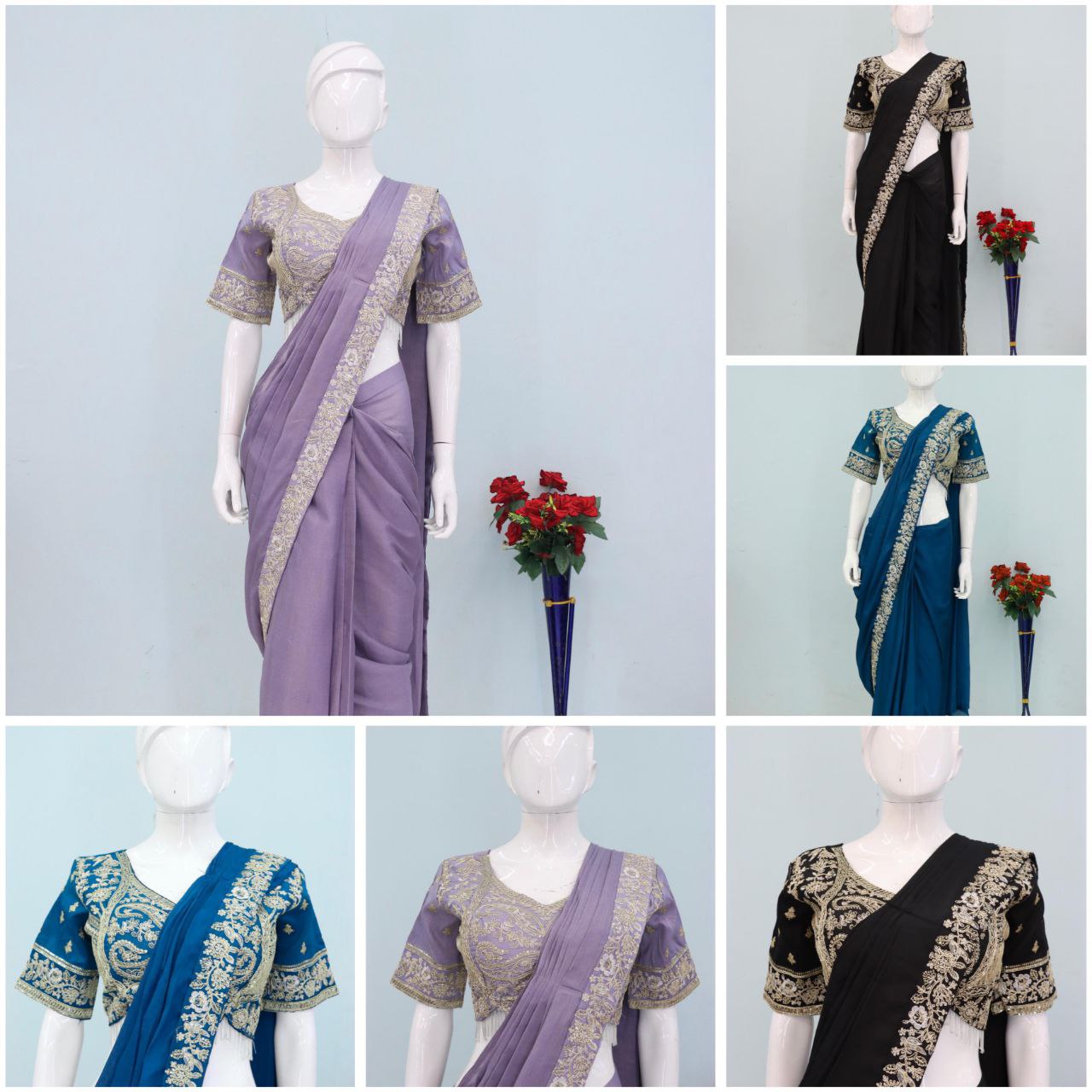 New Super Trending Embroidery Sequence work ready to wear saree with Embroidery Blouse