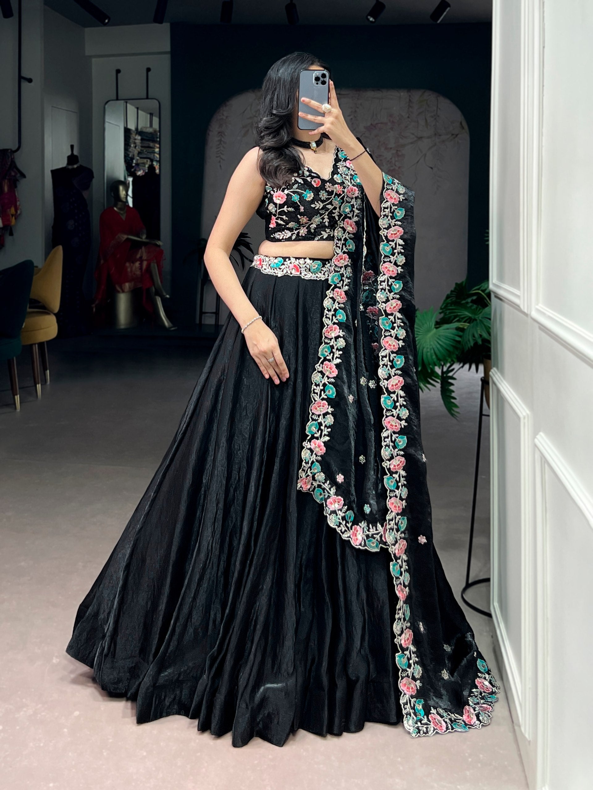 Graceful Ethnic Lehenga Choli with Floral Work Dupatta