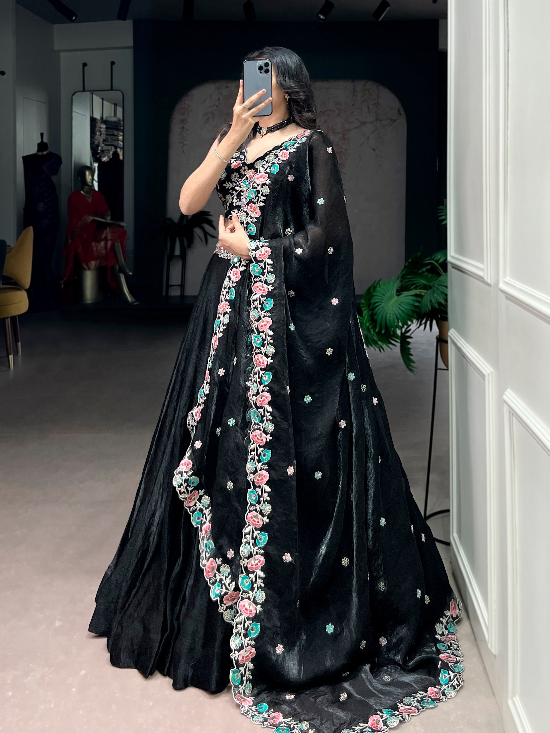 Graceful Ethnic Lehenga Choli with Floral Work Dupatta