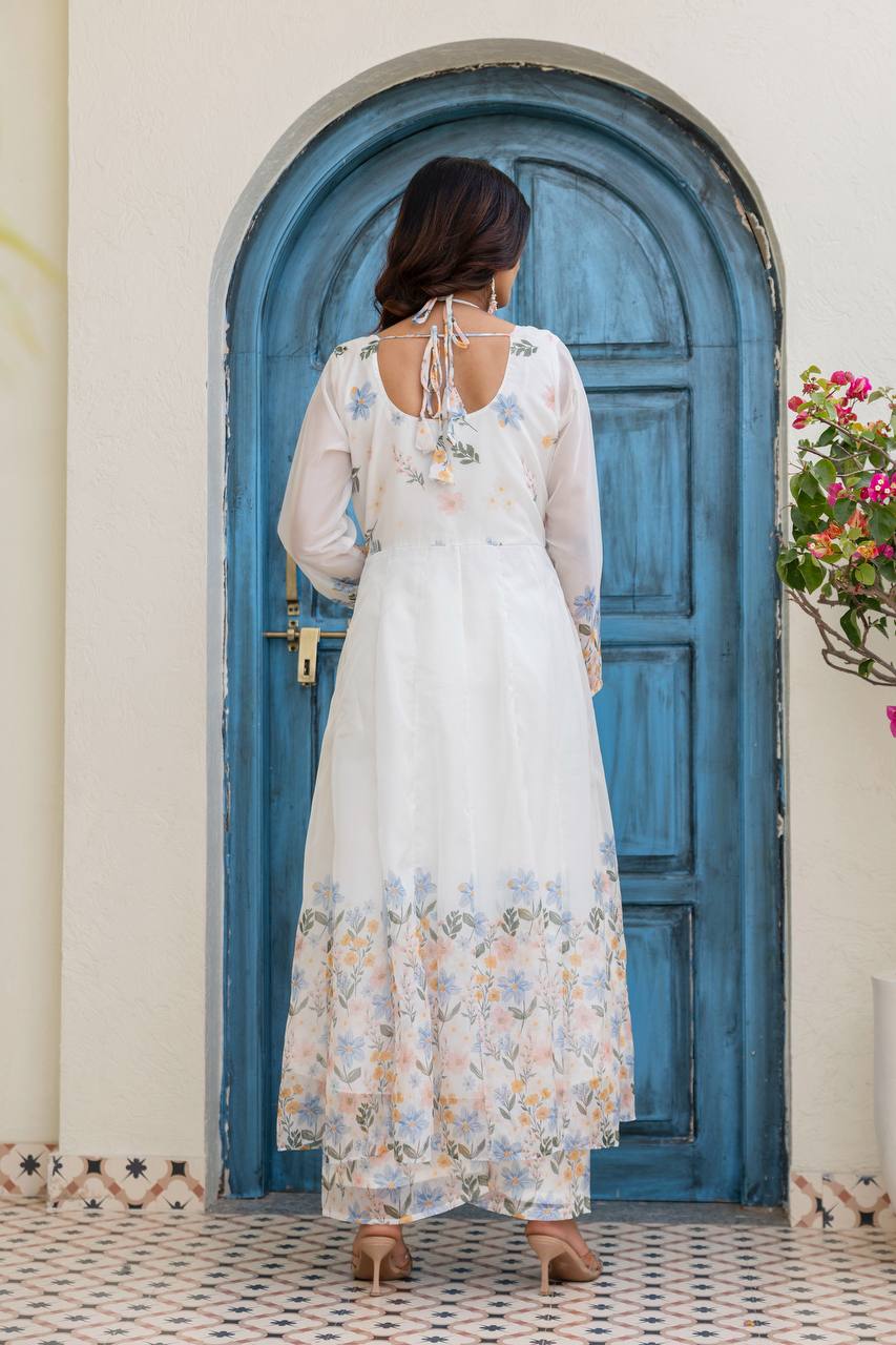 Elegant Floral Printed Anarkali Kurta Set with Dupatta | Designer Ethnic Wear for Women