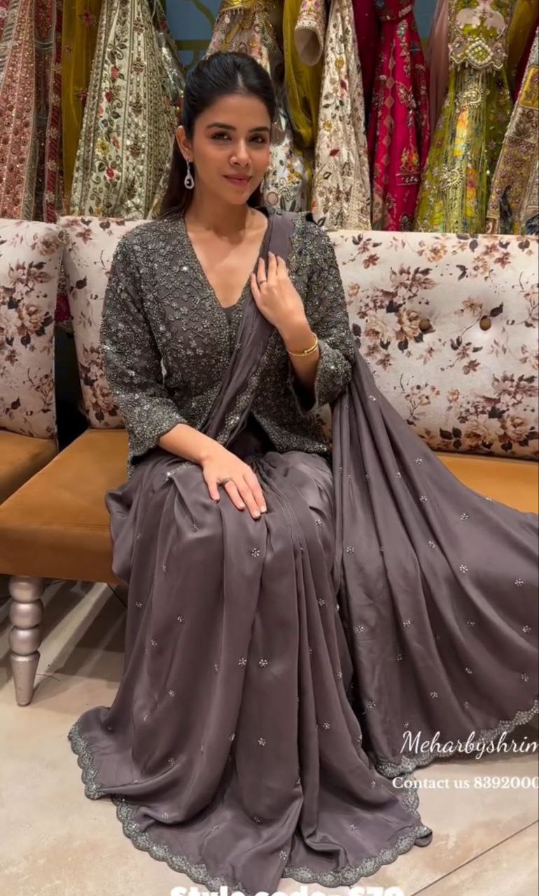 New Super Trending Party jacket with saree  Embroidery work saree