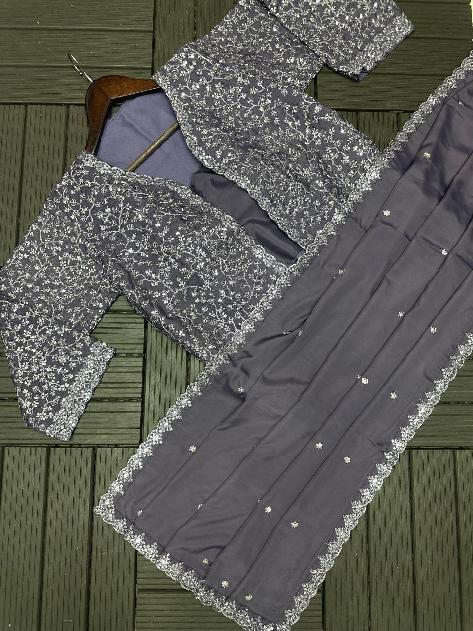 New Super Trending Party jacket with saree  Embroidery work saree