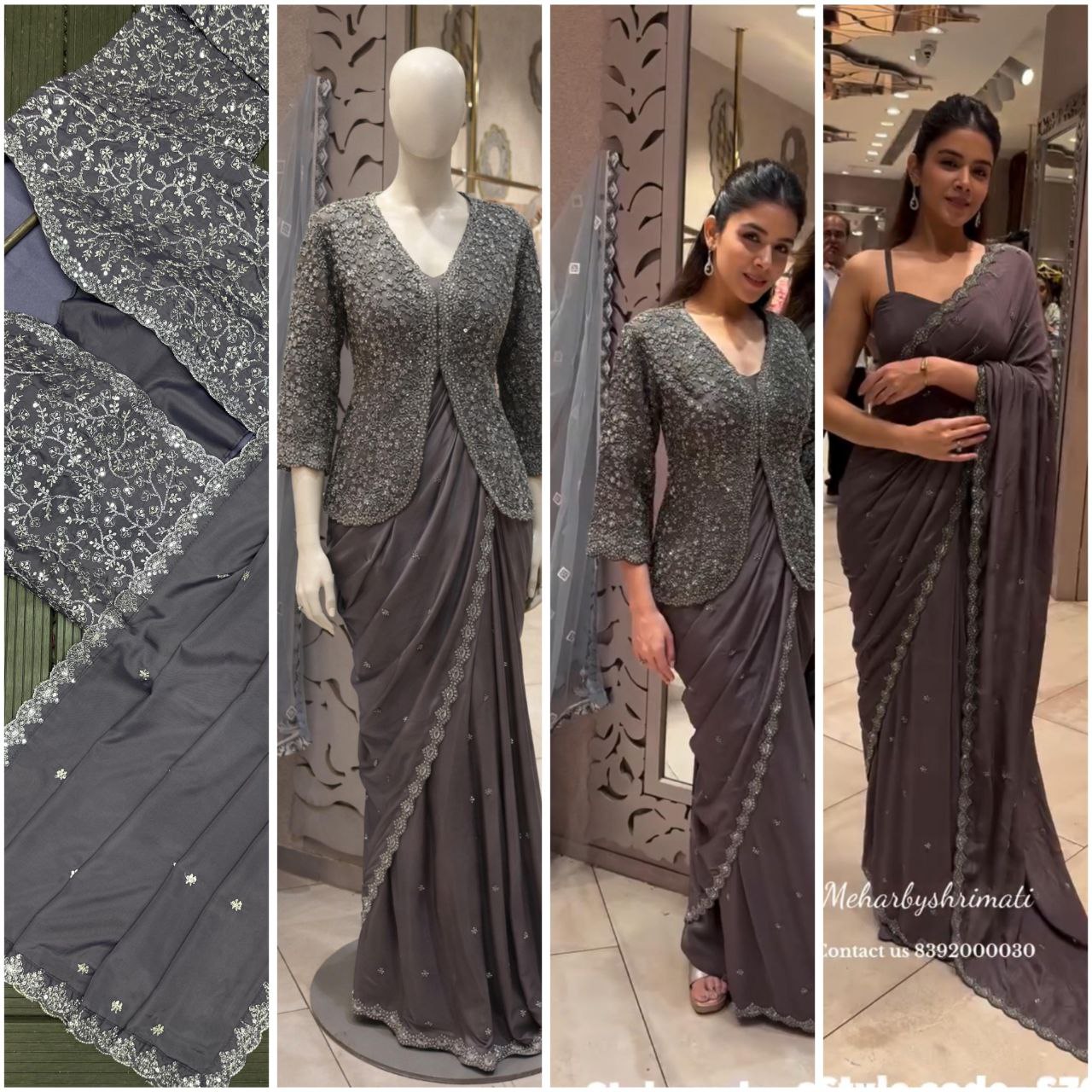 New Super Trending Party jacket with saree  Embroidery work saree